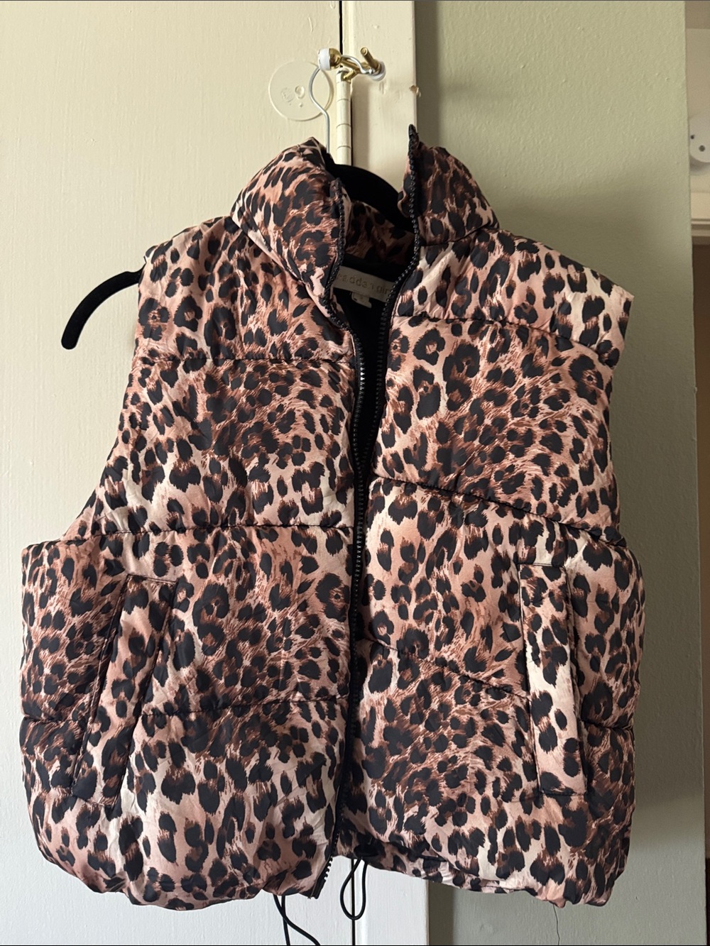 Madden Girl Leopard Print Puffer Vest in Pink and Brown